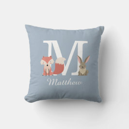 Stofbloem Blauwe Bosdieren Monogram Initiaal Kussen