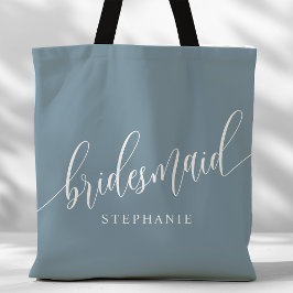 Stofbloem Blauwe Bruidsmeisje Moderne Schrift Tote Bag