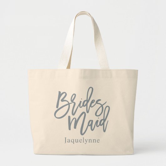 Stofbloem Blauwe Bruidsmeisje Script Grote Tote Bag (Voorkant)