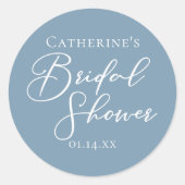 Stofbloem Blauwe Bruiloftsfeest Personalized Witte Ronde Sticker (Voorkant)