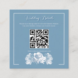 Stofbloem Blauwe Calligrafie QR Info Bruiloft Informatiekaartje