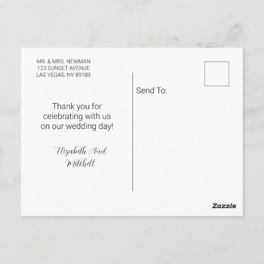 Stofbloem Blauwe Calligraphy 3 Foto Trouw Dank Je Briefkaart (Achterkant)