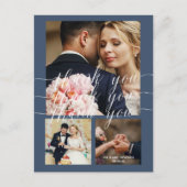 Stofbloem Blauwe Calligraphy 3 Foto Trouw Dank Je Briefkaart (Voorkant)