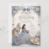 Stofbloem Blauwe Charra Quinceañera Uitnodiging (Voorkant)