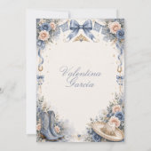 Stofbloem Blauwe Charra Quinceañera Uitnodiging (Achterkant)