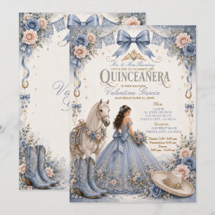 Stofbloem Blauwe Charra Quinceañera Uitnodiging