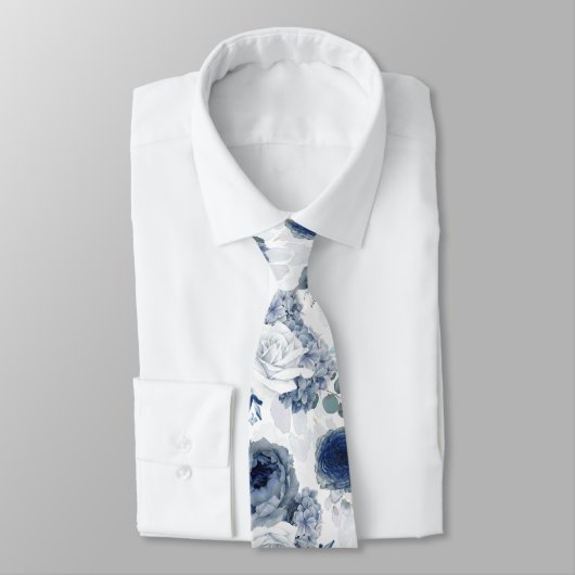 Stofbloem Blauwe Chic Bloemige Elegante Botanische Stropdas (Gebonden)