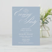 Stofbloem Blauwe Chic Script Trouwavondfeest Kaart (Staand voorkant)