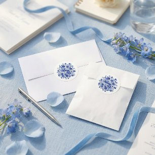 Stofbloem Blauwe Chinoiserie Bloem Motief Ronde En Sticker