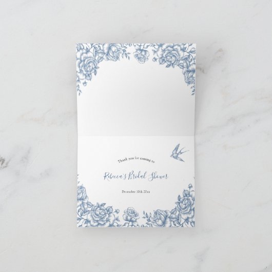 Stofbloem Blauwe Chinoiserie Bruiloft Uitnodiging  (Binnen)