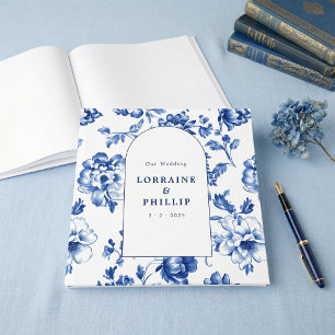Stofbloem Blauwe Chinoiserie Gebogen Trouwgastenbo Gastenboek