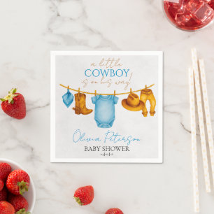 Stofbloem blauwe cowboy servetten western baby sho
