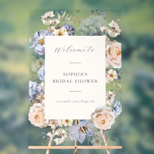 Stofbloem Blauwe Crème Bloemige Trouw Welkom Acryl Bord (Neutraal)