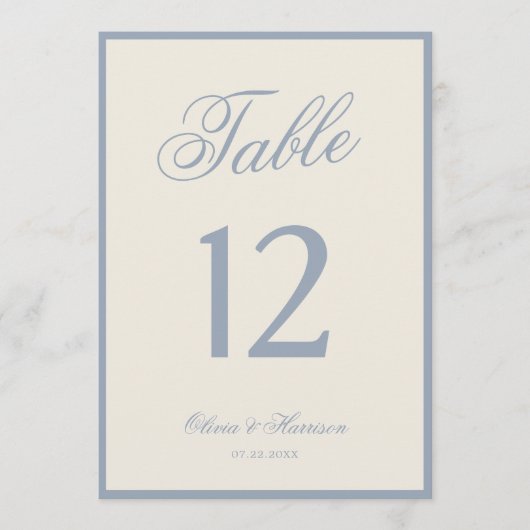 Stofbloem Blauwe Crème Elegante Tafelnummer Bruilo (Voorkant)