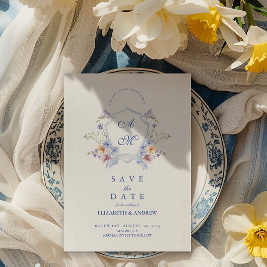 Stofbloem Blauwe Crest Bloemige Trouw Save The Date