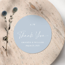 Stofbloem Blauwe Dankjewelingssticker voor Trouwfe Ronde Sticker