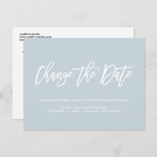 Stofbloem Blauwe Datumwijziging Uitgesteld Geannul Aankondigingskaart (Voorkant / Achterkant)