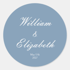 Stofbloem Blauwe Eenvoudige Minimalistische Trouws Ronde Sticker