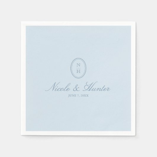 Stofbloem Blauwe Eenvoudige Monogram Trouw Crest Servet (Voorkant)