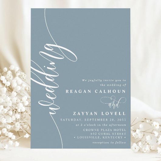 Stofbloem Blauwe Elegante Calligrafie Scriptie Bru Kaart
