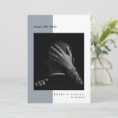 Stofbloem Blauwe Elegante Foto Save the date Uitno (Staand voorkant)