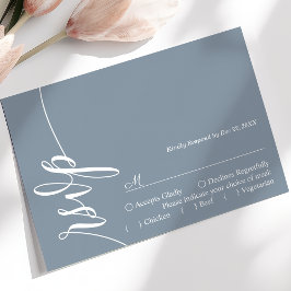 Stofbloem Blauwe Elegante Kalligrafie Huwelijks RS RSVP Kaartje
