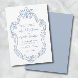 Stofbloem Blauwe Elegante Sierlijke Vintage Trouwd Kaart