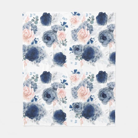 Stofbloem Blauwe en Blosroze Bloemen Elegant Stijl Fleece Deken (Voorkant)