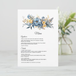 Stofbloem Blauwe en Gouden Bloemige Bruiloft Menu