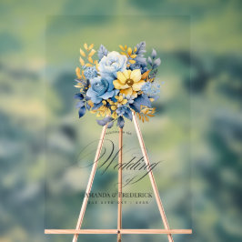 Stofbloem Blauwe en Gouden Bloemrijke Elegante Tro Acryl Bord