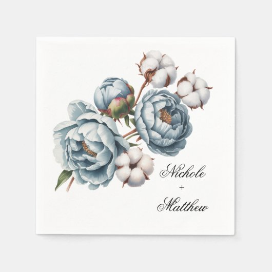 Stofbloem Blauwe en Katoenen Huwelijk Servet (Voorkant)