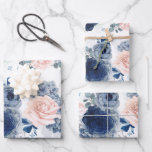 Stofbloem Blauwe en Roze Bloemen Elegante Botanisc Inpakpapier Vel<br><div class="desc">Botanische stoffige blauwe en roze waterverf bloemenpatroon inpakpapier</div>