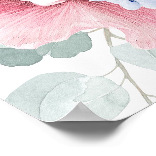 Stofbloem Blauwe en Roze Bloemige Bruiloft Feest V Poster (Hoek)