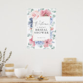 Stofbloem Blauwe en Roze Bloemige Bruiloft Feest V Poster (Keuken)