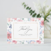 Stofbloem Blauwe en Roze Bloemige Elegante Kleine  Bedankkaart (Staand voorkant)