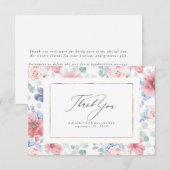 Stofbloem Blauwe en Roze Bloemige Elegante Kleine  Bedankkaart (Voorkant / Achterkant)