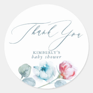 Stofbloem Blauwe en Roze Speciale Feest Dank Je Ronde Sticker