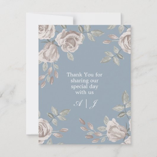Stofbloem Blauwe en Stof Roze Bloemige Trouw Dankj Bedankkaart (Voorkant)