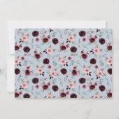 Stofbloem Blauwe en Wijnrode Bloemen Foto Bruiloft Save The Date (Achterkant)