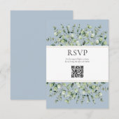 Stofbloem Blauwe Eucalyptus QR Code Huwelijksreact Informatiekaartje (Voorkant / Achterkant)