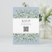 Stofbloem Blauwe Eucalyptus QR Code Huwelijksreact Informatiekaartje (Staand voorkant)