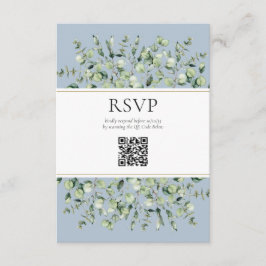 Stofbloem Blauwe Eucalyptus QR Code Huwelijksreact Informatiekaartje
