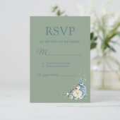Stofbloem Blauwe Europese RSVP Kaart (Staand voorkant)