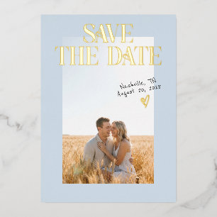 Stofbloem Blauwe Foto Save The Date Folie Kaart