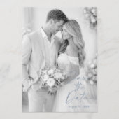 Stofbloem Blauwe Foto Save the Date Kaart (Voorkant)