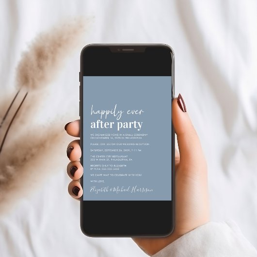 Stofbloem Blauwe Foto Trouwreceptie Uitnodiging