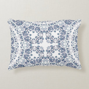 Stofbloem Blauwe Geometrische Mandala Patroon Accent Kussen