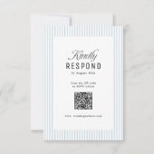 Stofbloem Blauwe Gestreepte Elegantie Klasse QR Co RSVP Kaartje (Voorkant)