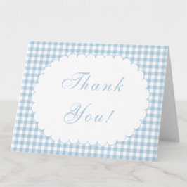 Stofbloem Blauwe Gingham Baby Shower Bedankbriefje Bedankkaart