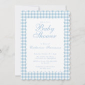 Stofbloem Blauwe Gingham Baby Shower Uitnodiging (Voorkant)